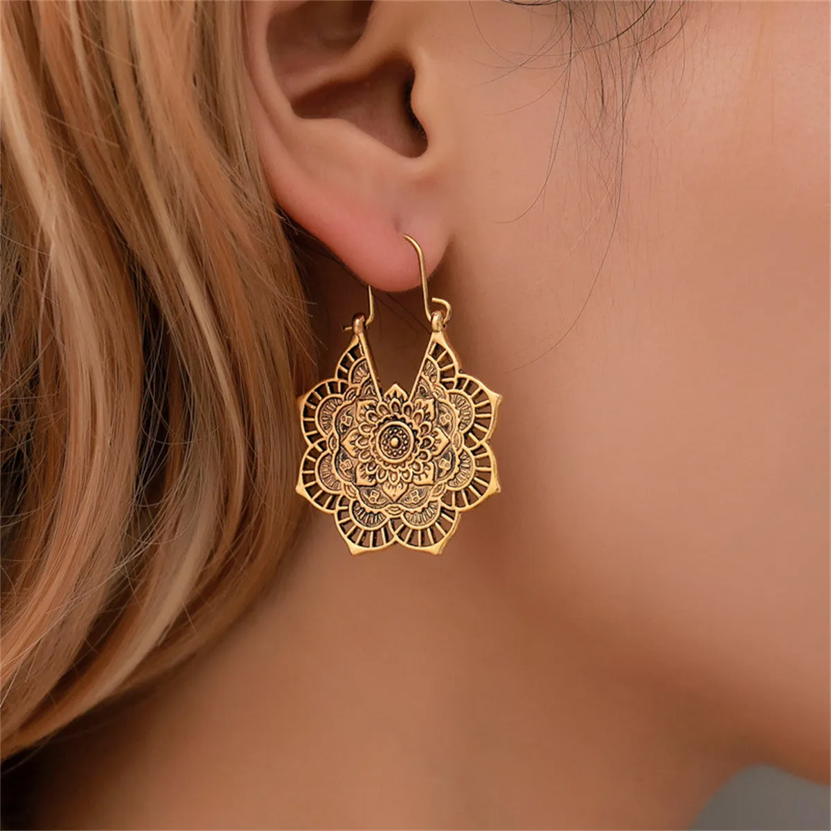 18K Gold-Plated Openwork Flower Drop Earrings