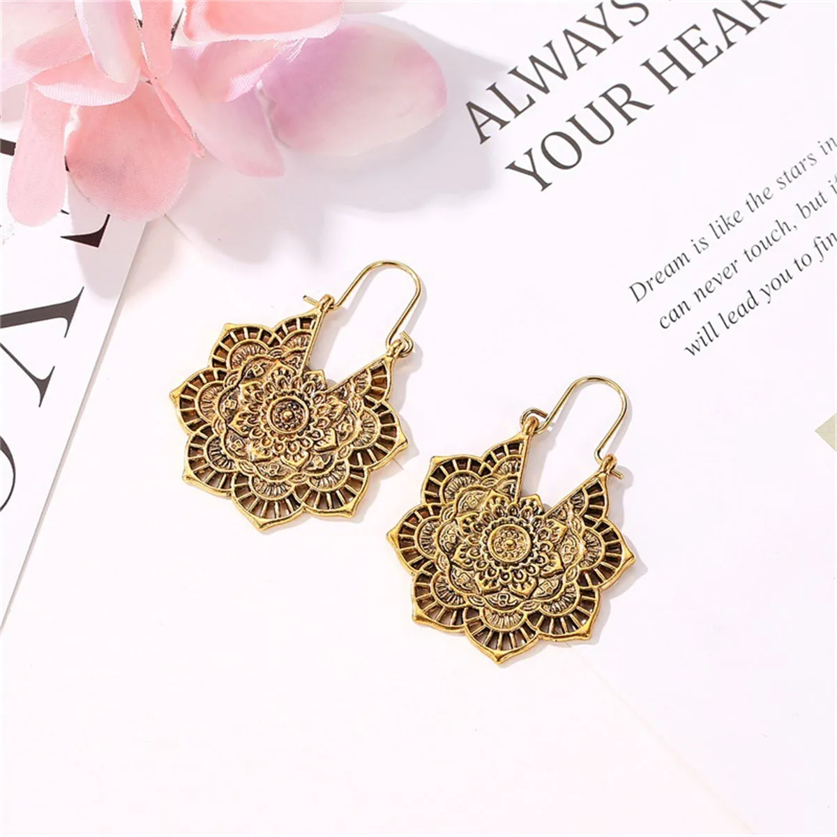 18K Gold-Plated Openwork Flower Drop Earrings