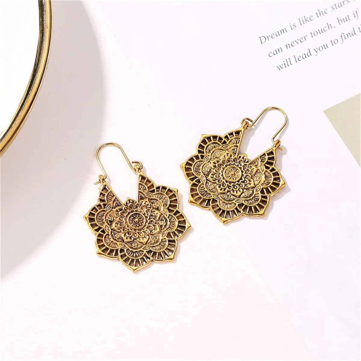 18K Gold-Plated Openwork Flower Drop Earrings