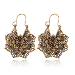 18K Gold-Plated Openwork Flower Drop Earrings