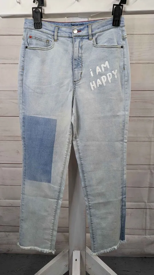 6R BLEACHED A396046 Peace Love World Highwaisted Straight Leg Jeans