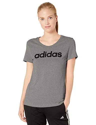 adidas Women's Brush Effect Logo Graphic Tee, Medium Grey Heather/Black, X-Large