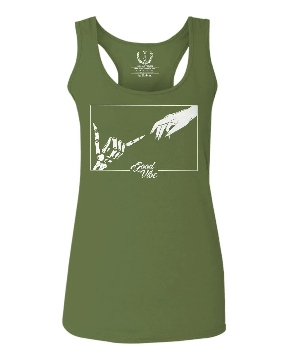 Aesthetic Good Vibe Bones Hand Shaka Cool Vintage Hipster Graphic Michelangelo Art  women's Tank Top sleeveless Racerback