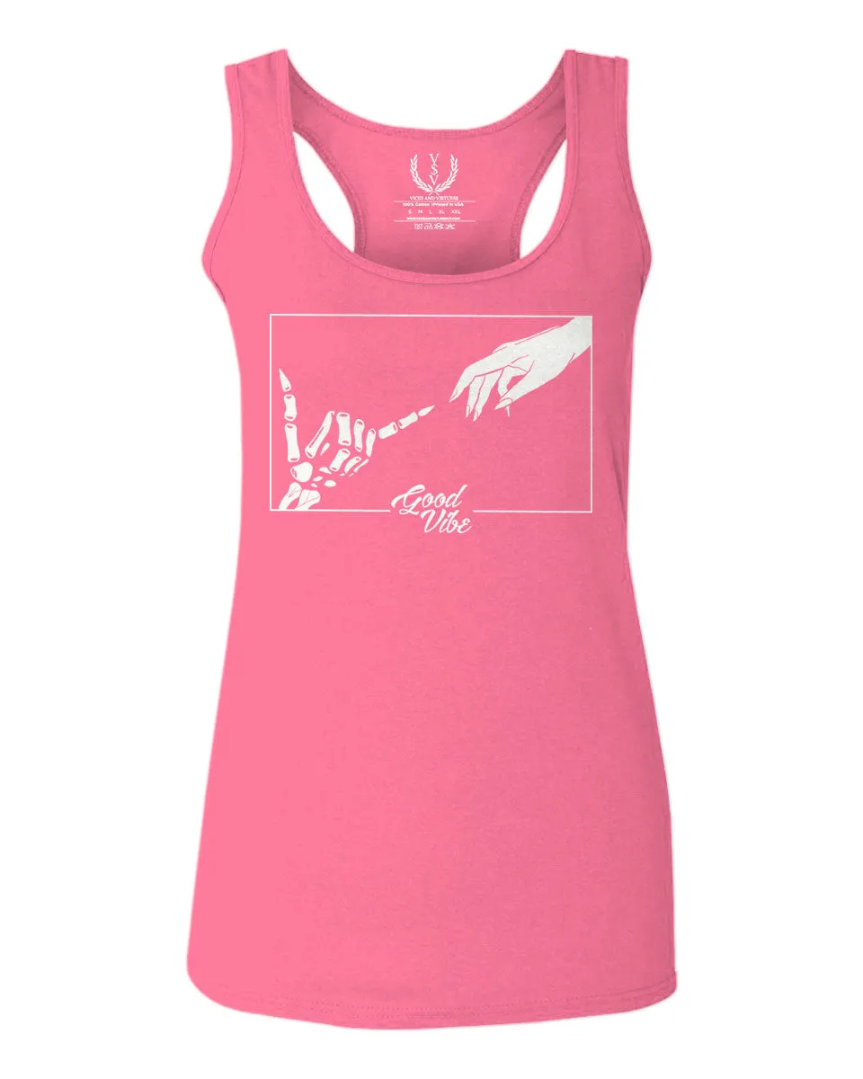 Aesthetic Good Vibe Bones Hand Shaka Cool Vintage Hipster Graphic Michelangelo Art  women's Tank Top sleeveless Racerback