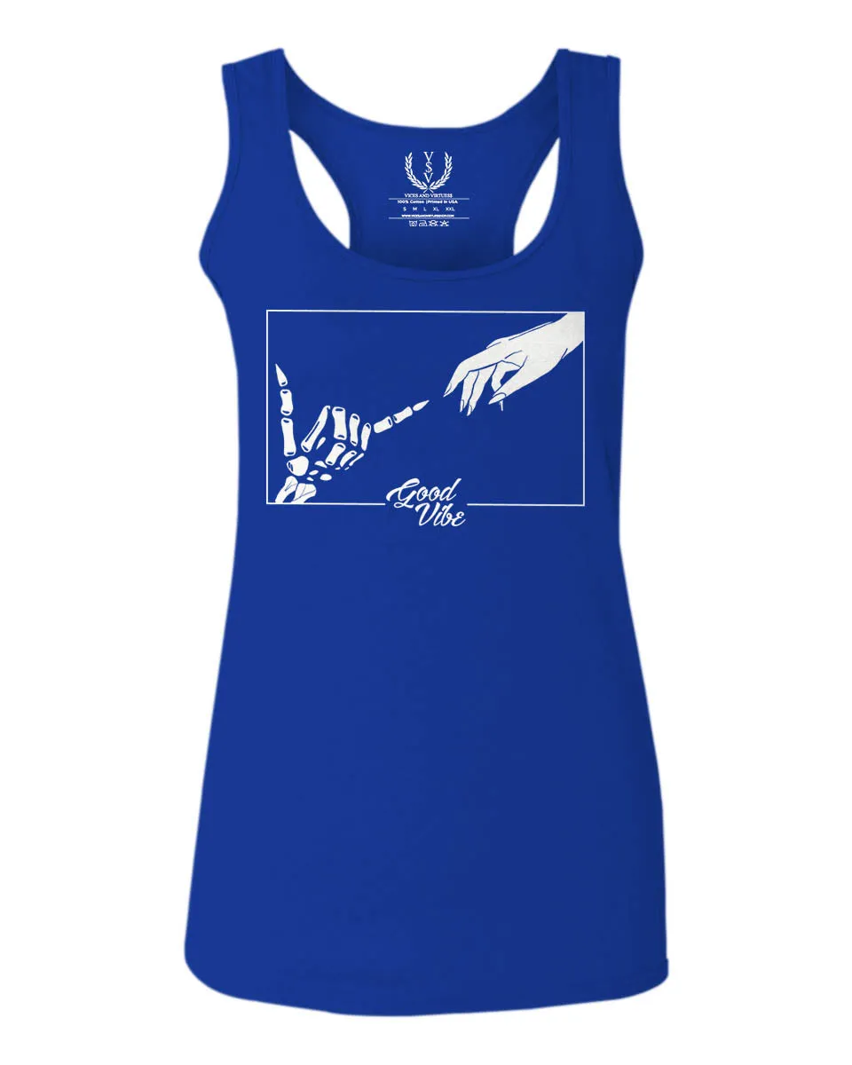 Aesthetic Good Vibe Bones Hand Shaka Cool Vintage Hipster Graphic Michelangelo Art  women's Tank Top sleeveless Racerback