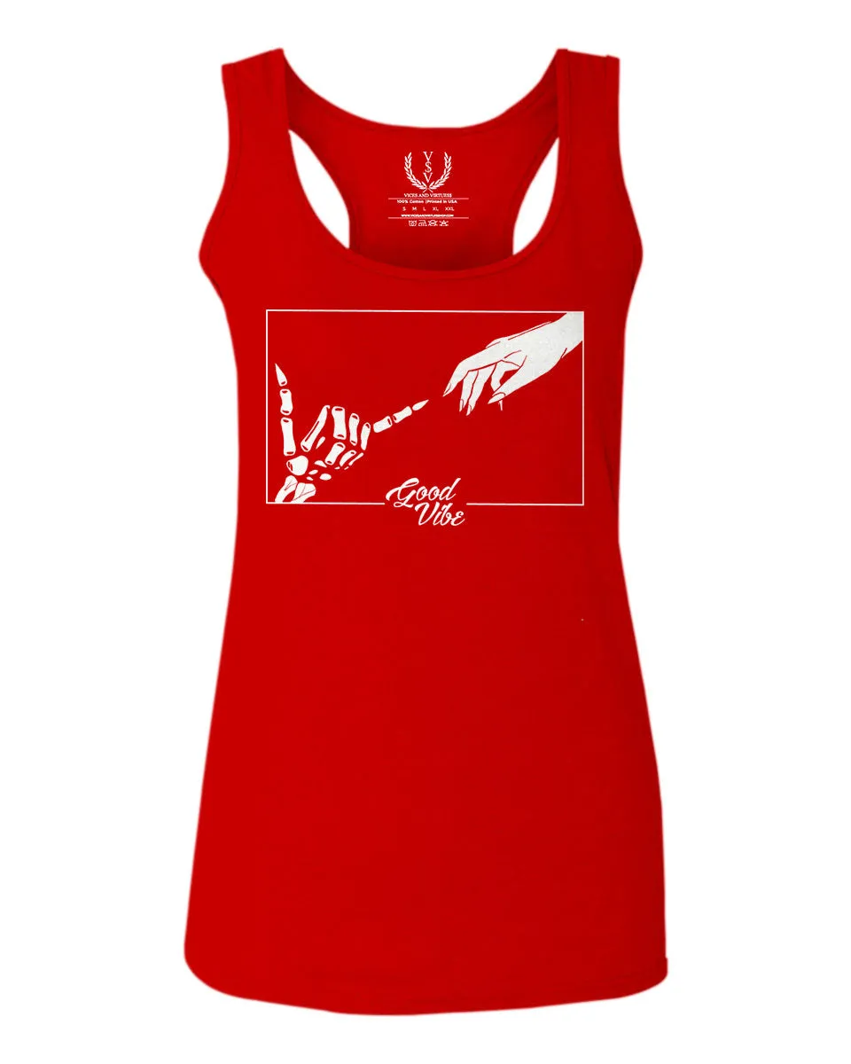 Aesthetic Good Vibe Bones Hand Shaka Cool Vintage Hipster Graphic Michelangelo Art  women's Tank Top sleeveless Racerback