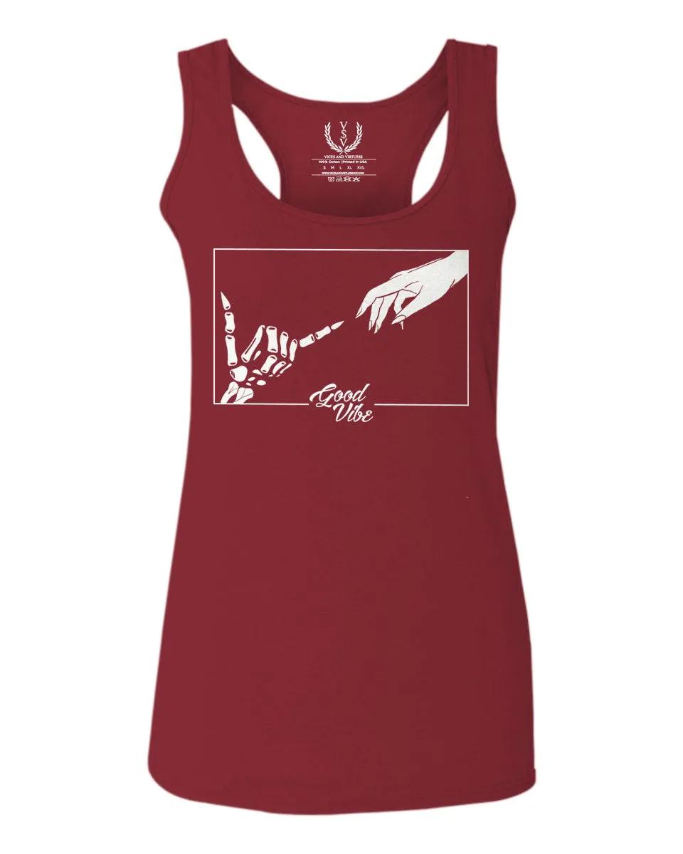 Aesthetic Good Vibe Bones Hand Shaka Cool Vintage Hipster Graphic Michelangelo Art  women's Tank Top sleeveless Racerback