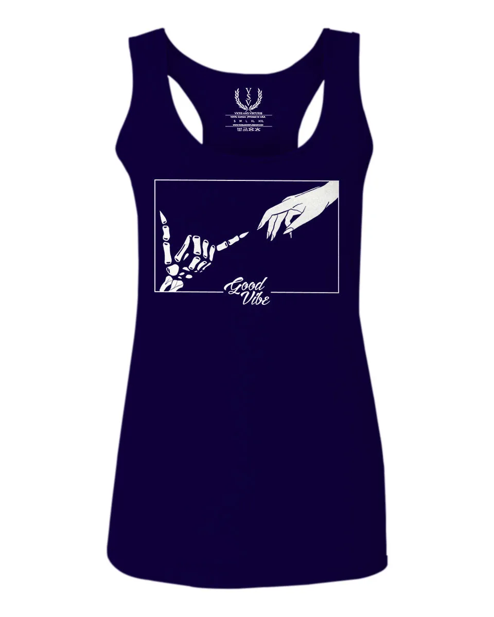 Aesthetic Good Vibe Bones Hand Shaka Cool Vintage Hipster Graphic Michelangelo Art  women's Tank Top sleeveless Racerback