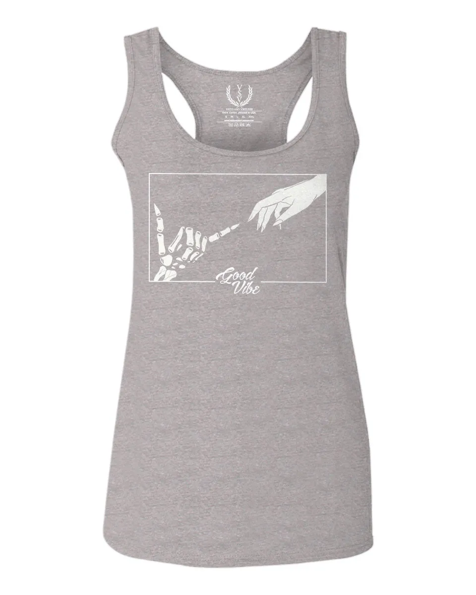 Aesthetic Good Vibe Bones Hand Shaka Cool Vintage Hipster Graphic Michelangelo Art  women's Tank Top sleeveless Racerback