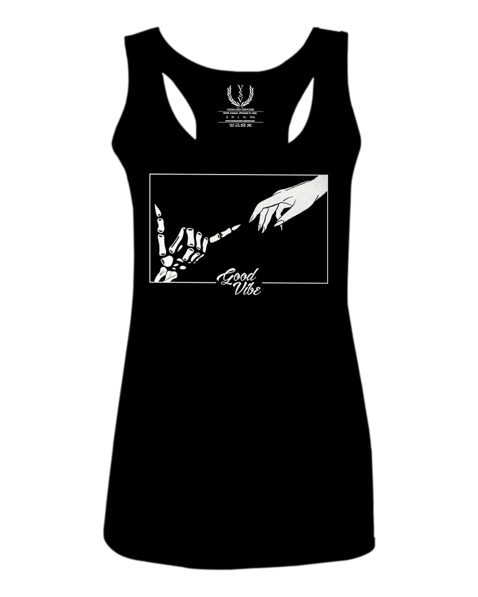 Aesthetic Good Vibe Bones Hand Shaka Cool Vintage Hipster Graphic Michelangelo Art  women's Tank Top sleeveless Racerback