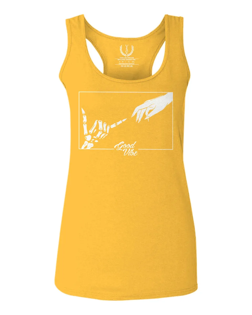 Aesthetic Good Vibe Bones Hand Shaka Cool Vintage Hipster Graphic Michelangelo Art  women's Tank Top sleeveless Racerback
