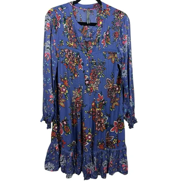 Anthropologie Diana Pintucked Floral Long Sleeve Tunic Dress M