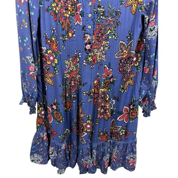Anthropologie Diana Pintucked Floral Long Sleeve Tunic Dress M