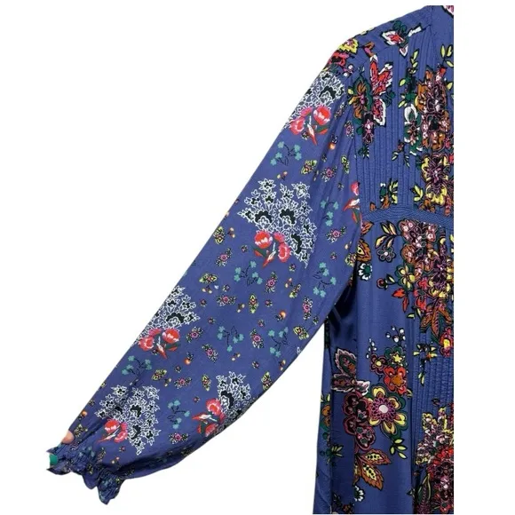 Anthropologie Diana Pintucked Floral Long Sleeve Tunic Dress M