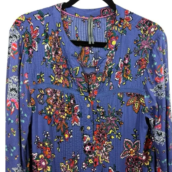 Anthropologie Diana Pintucked Floral Long Sleeve Tunic Dress M