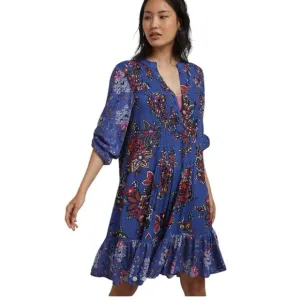 Anthropologie Diana Pintucked Floral Long Sleeve Tunic Dress M
