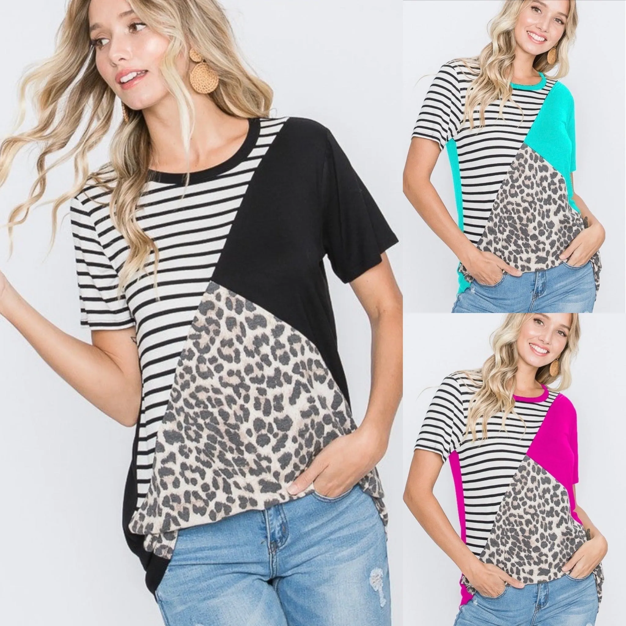 Asymmetrical Leopard & Stripe Tee