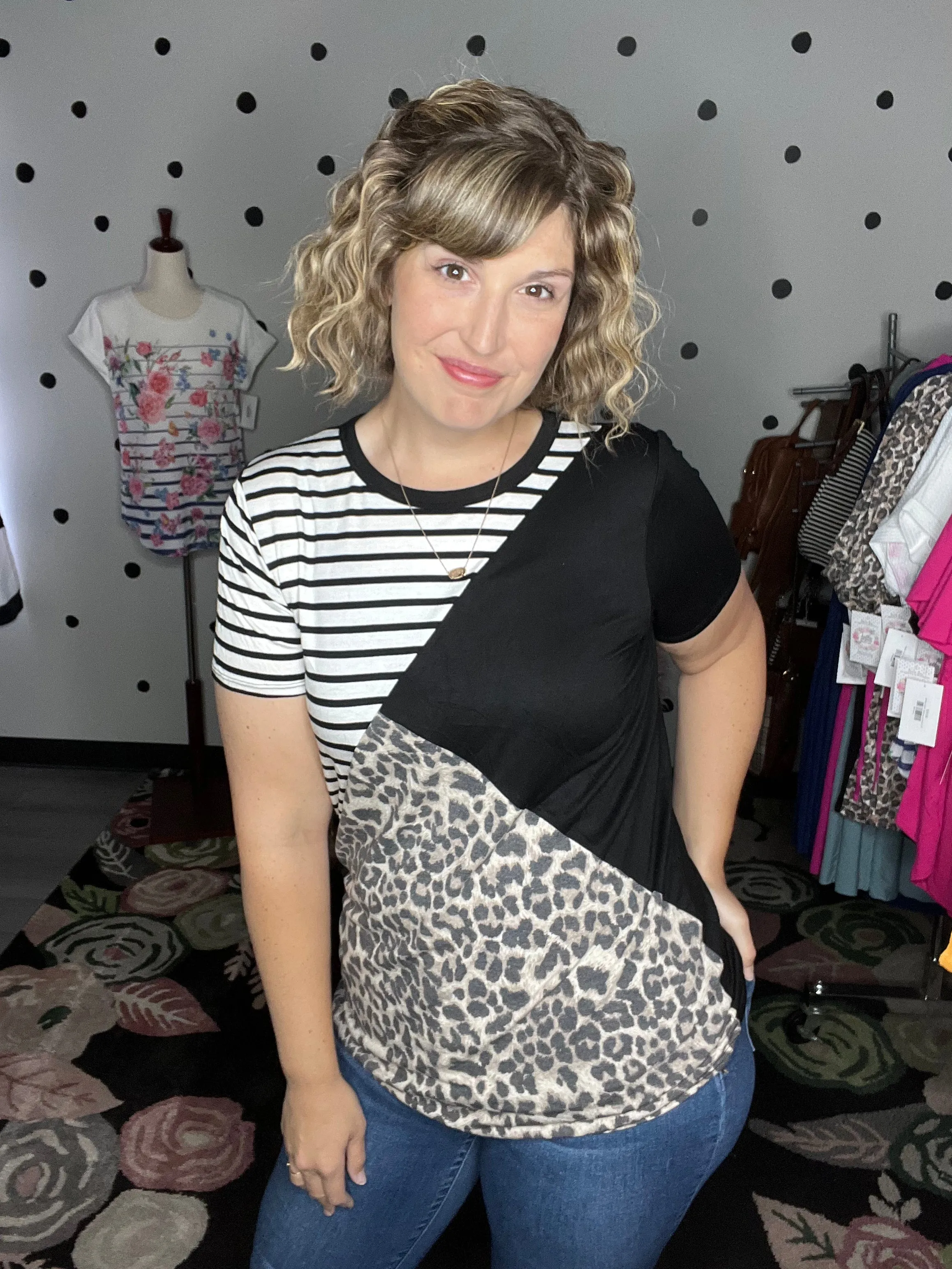 Asymmetrical Leopard & Stripe Tee
