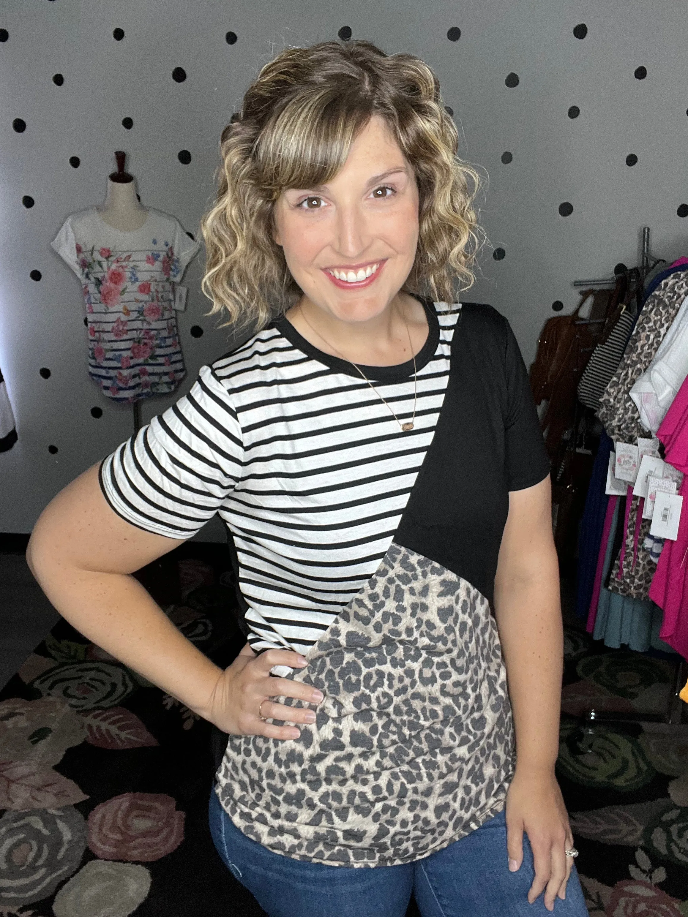 Asymmetrical Leopard & Stripe Tee