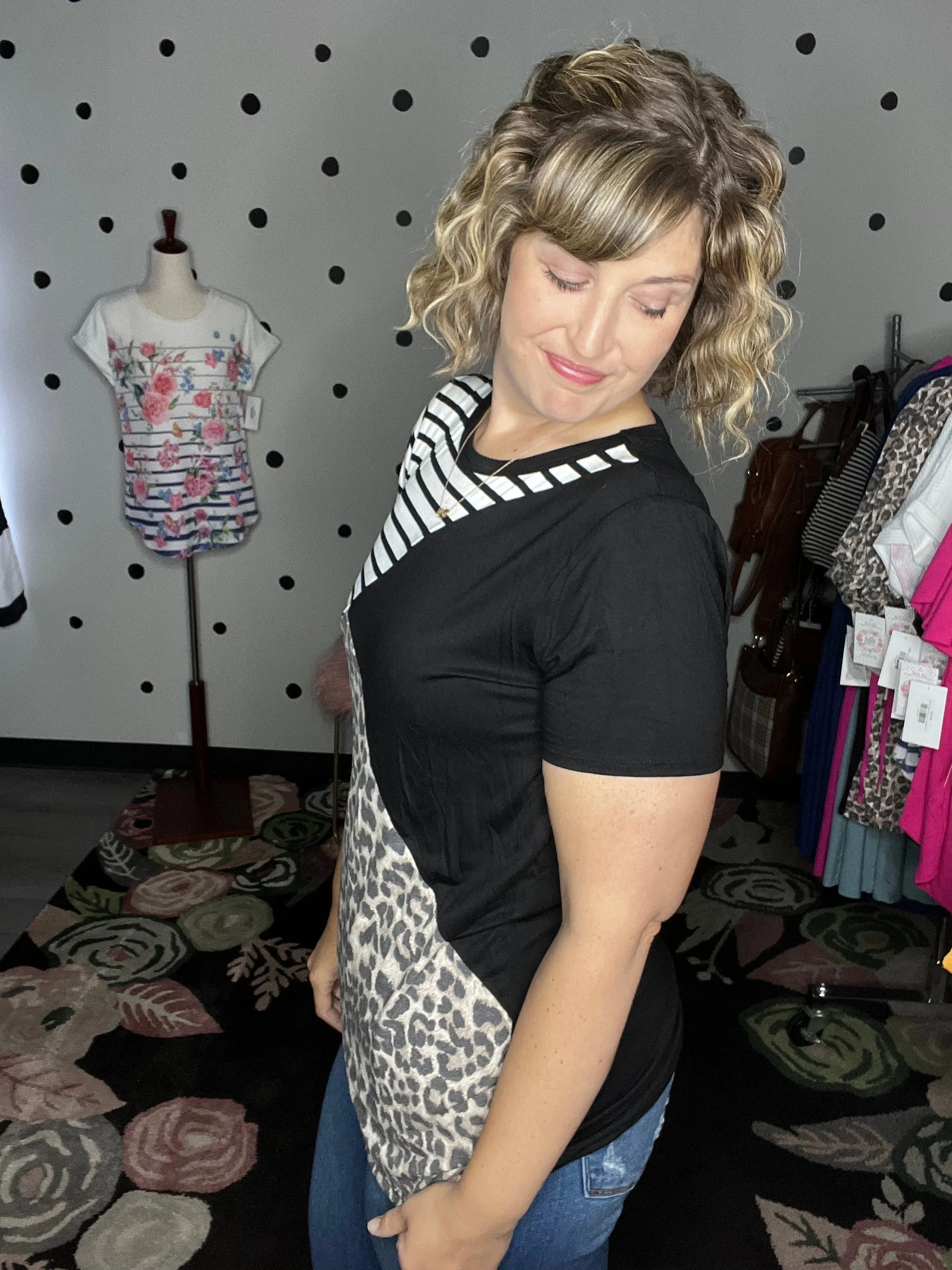 Asymmetrical Leopard & Stripe Tee