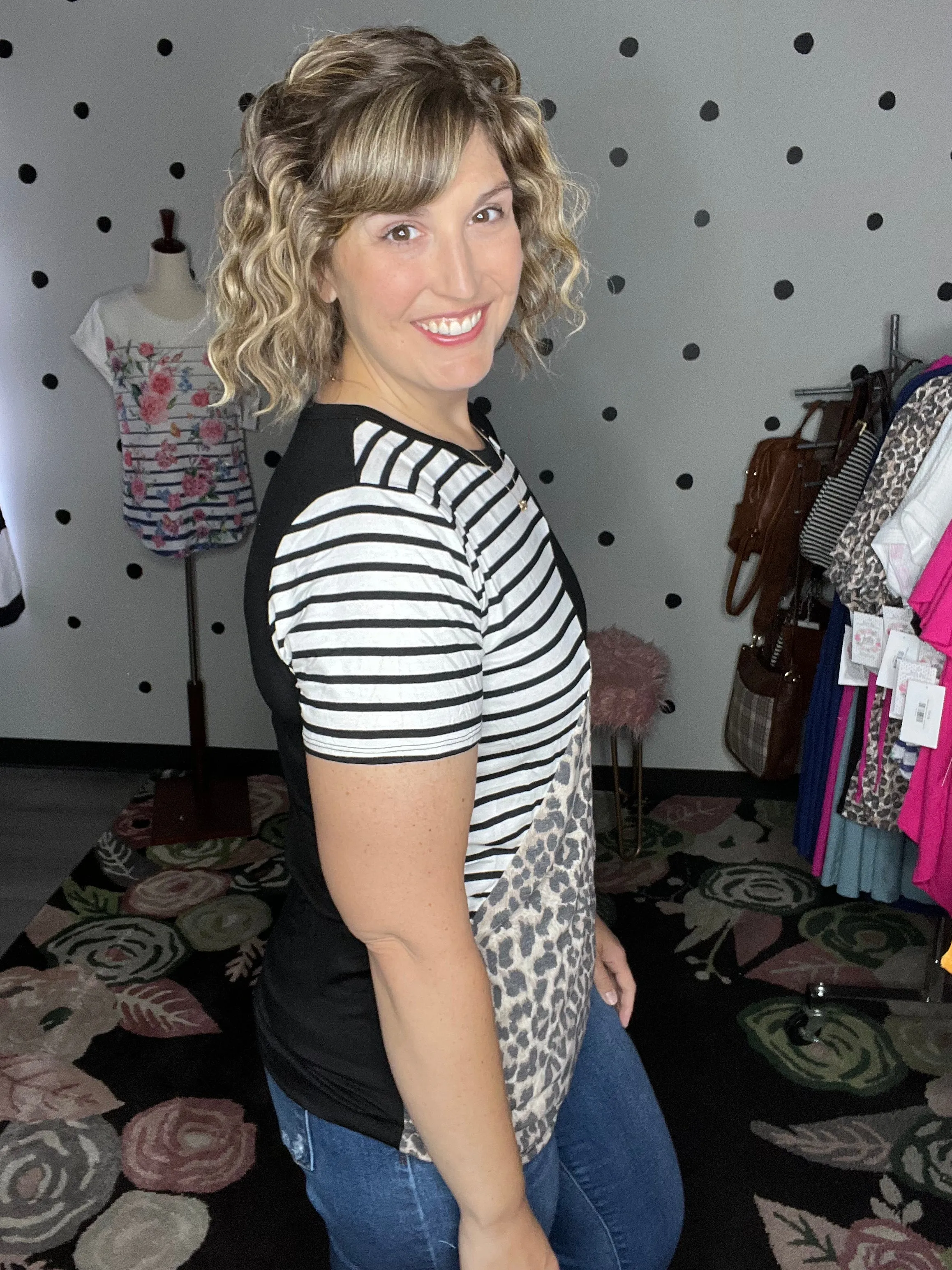 Asymmetrical Leopard & Stripe Tee