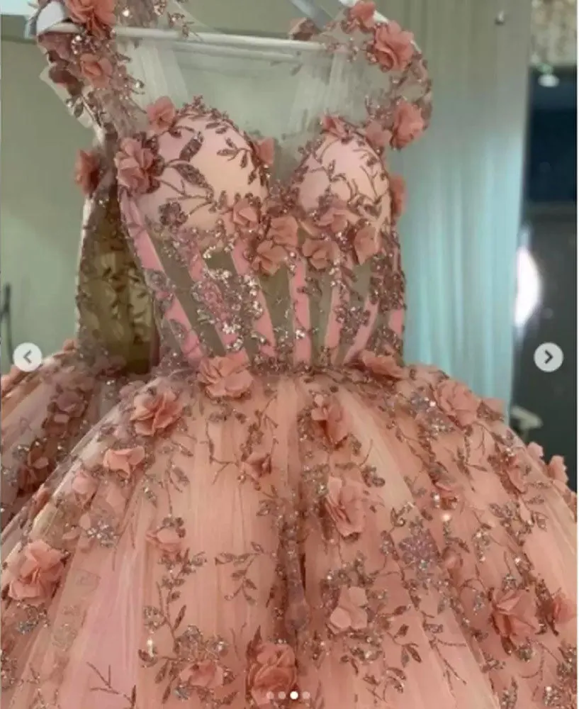 Ball Gown Dusty Pink Sweetheart 3D Floral Appliqued Cocktail Dresses, Homecoming Dress OK1572