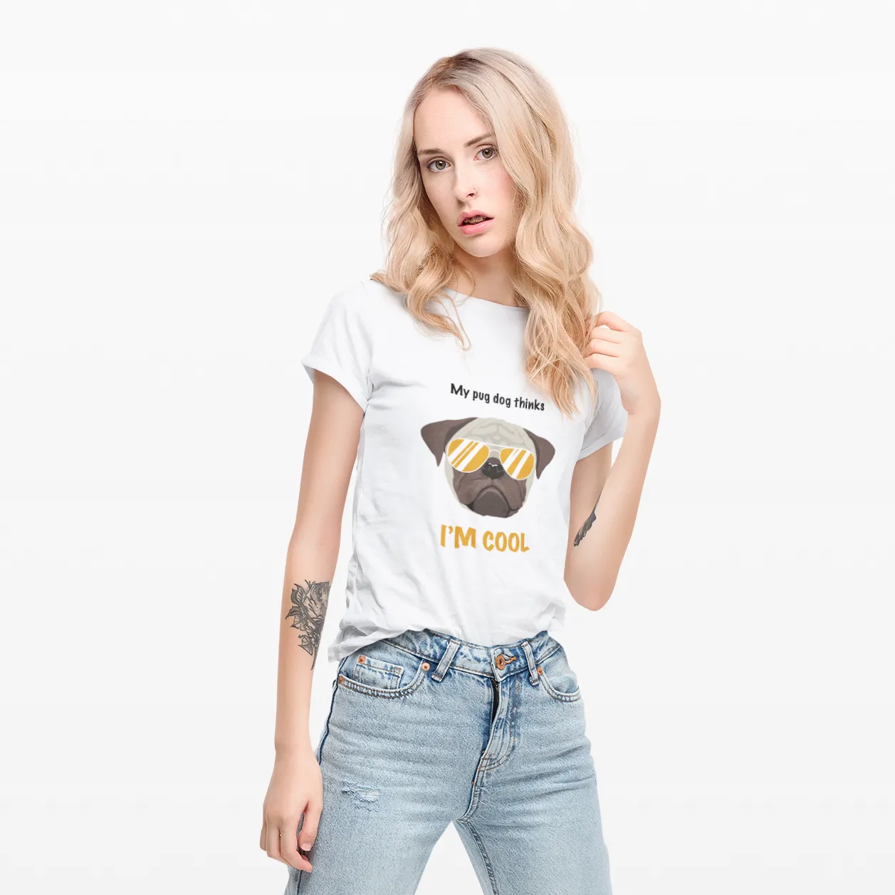 Balti UNISEX marškinėliai "Cool pug"