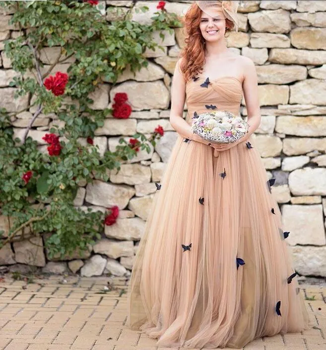 Beautiful Long Butterfly Sweetheart Ruffles Wedding Dress Bridal Gown OK921