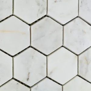 Bianco Venatino Carrara White Carrera Marble Polished 2 inch (2 X 2) Hexagon Mosaic Tile - Box of 5 Sheets