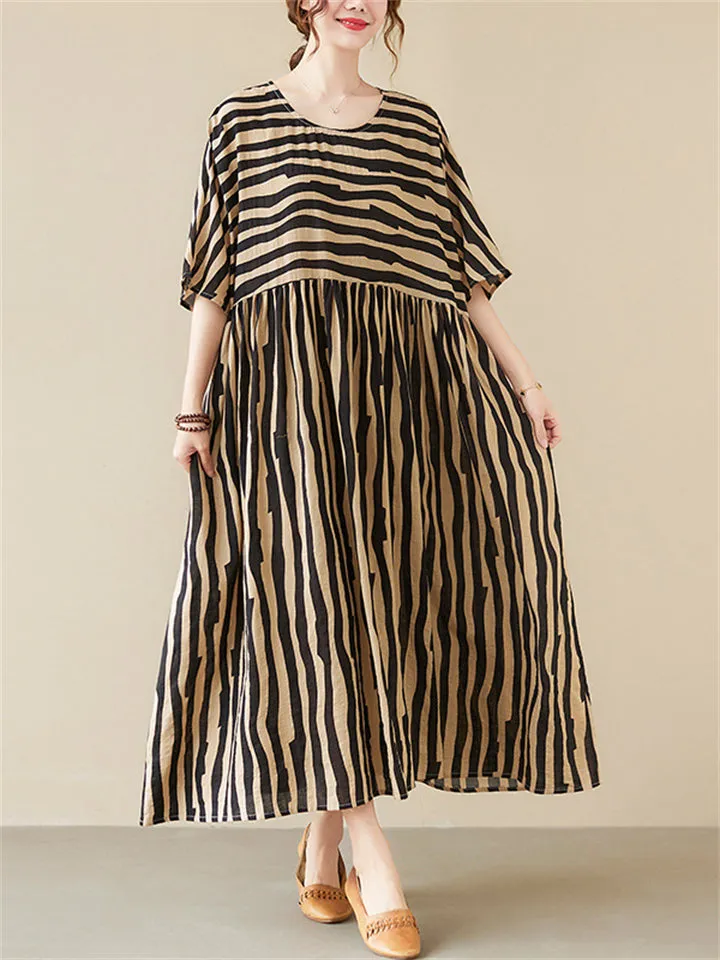 Black & Red Stripe Plus Size Dress for Lady
