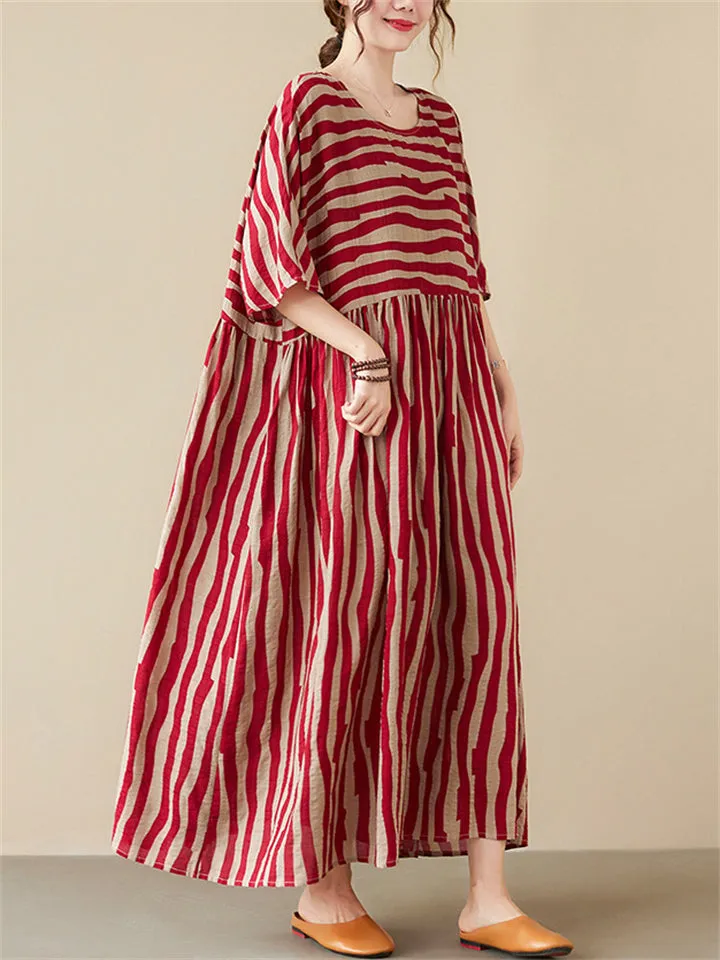 Black & Red Stripe Plus Size Dress for Lady
