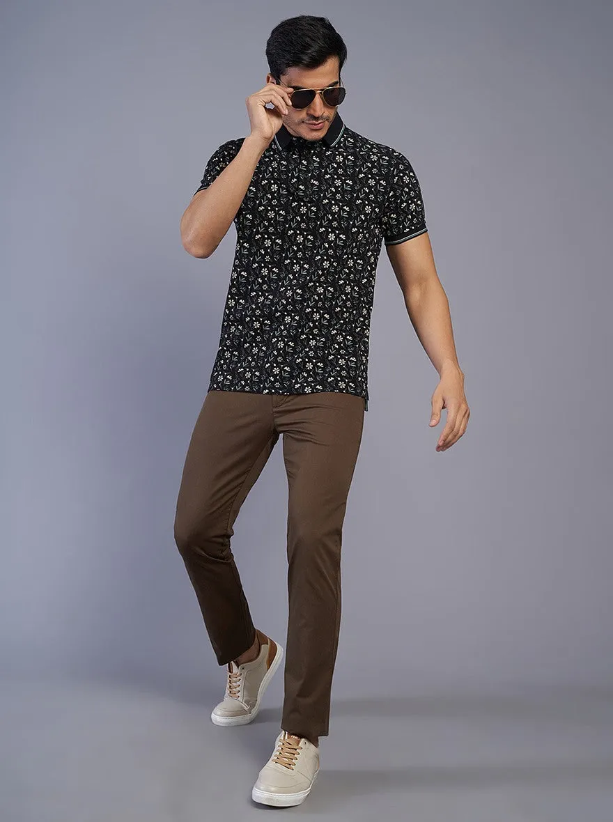 Black Printed Slim Fit Polo T-Shirt | JadeBlue