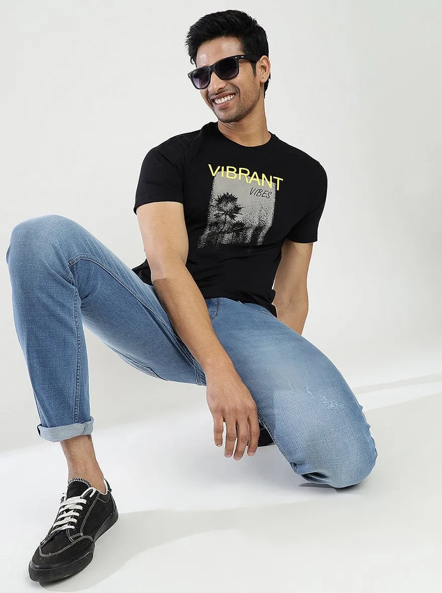 Black Printed Slim Fit T-Shirt | Greenfibre