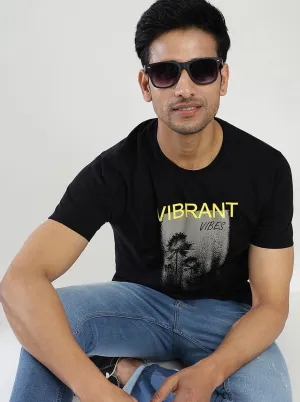 Black Printed Slim Fit T-Shirt | Greenfibre