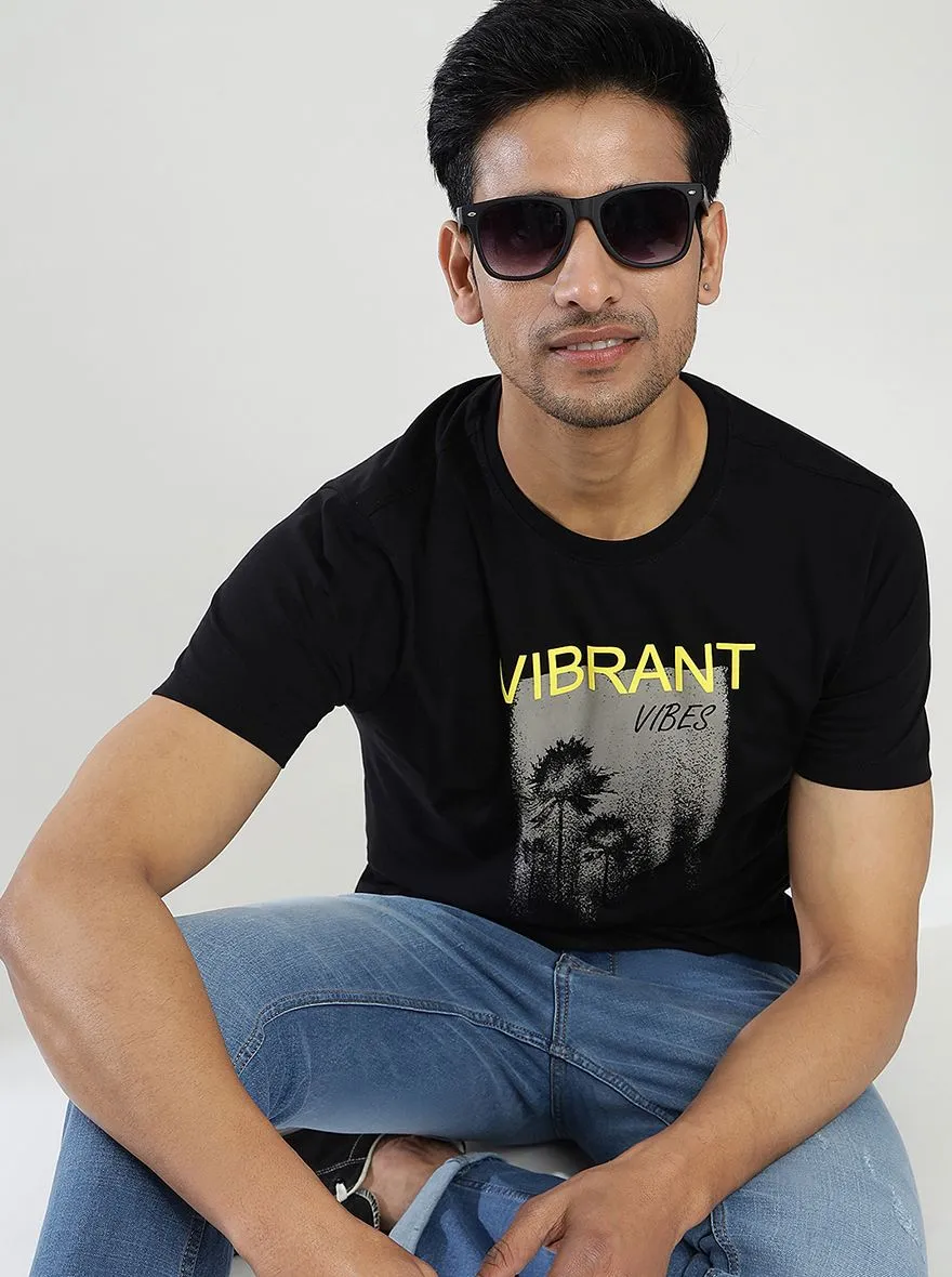 Black Printed Slim Fit T-Shirt | Greenfibre
