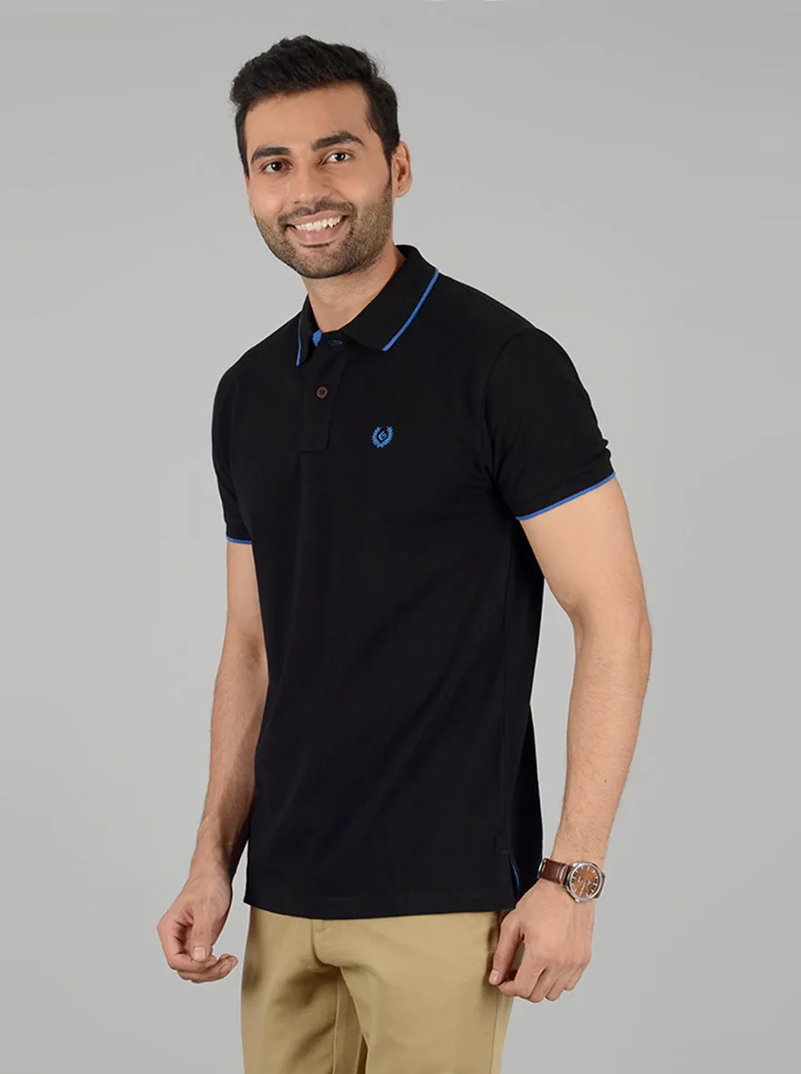 Black Solid Slim Fit Polo T-Shirt | Greenfibre