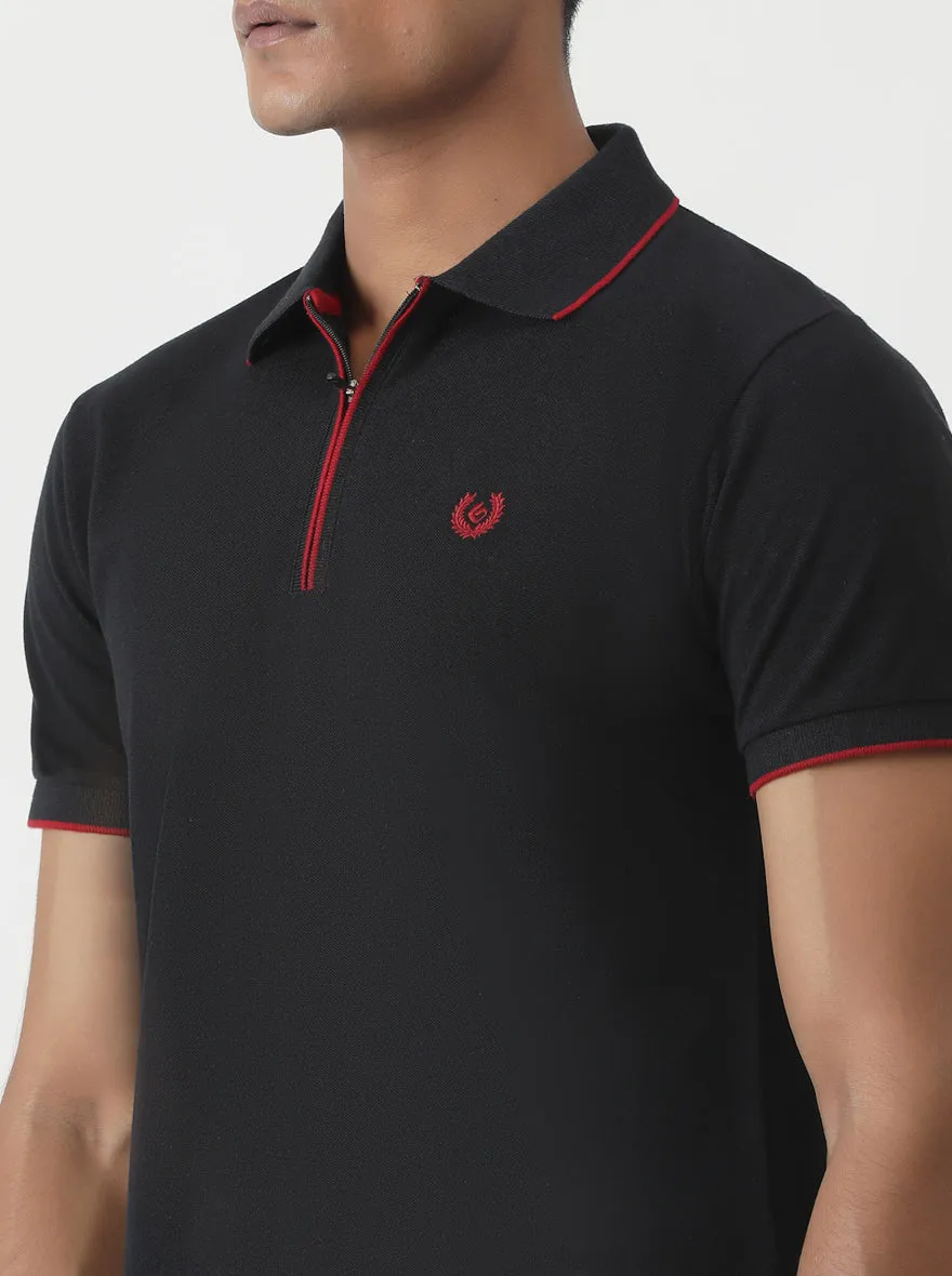 Black Solid Slim Fit Polo T-Shirt | Greenfibre