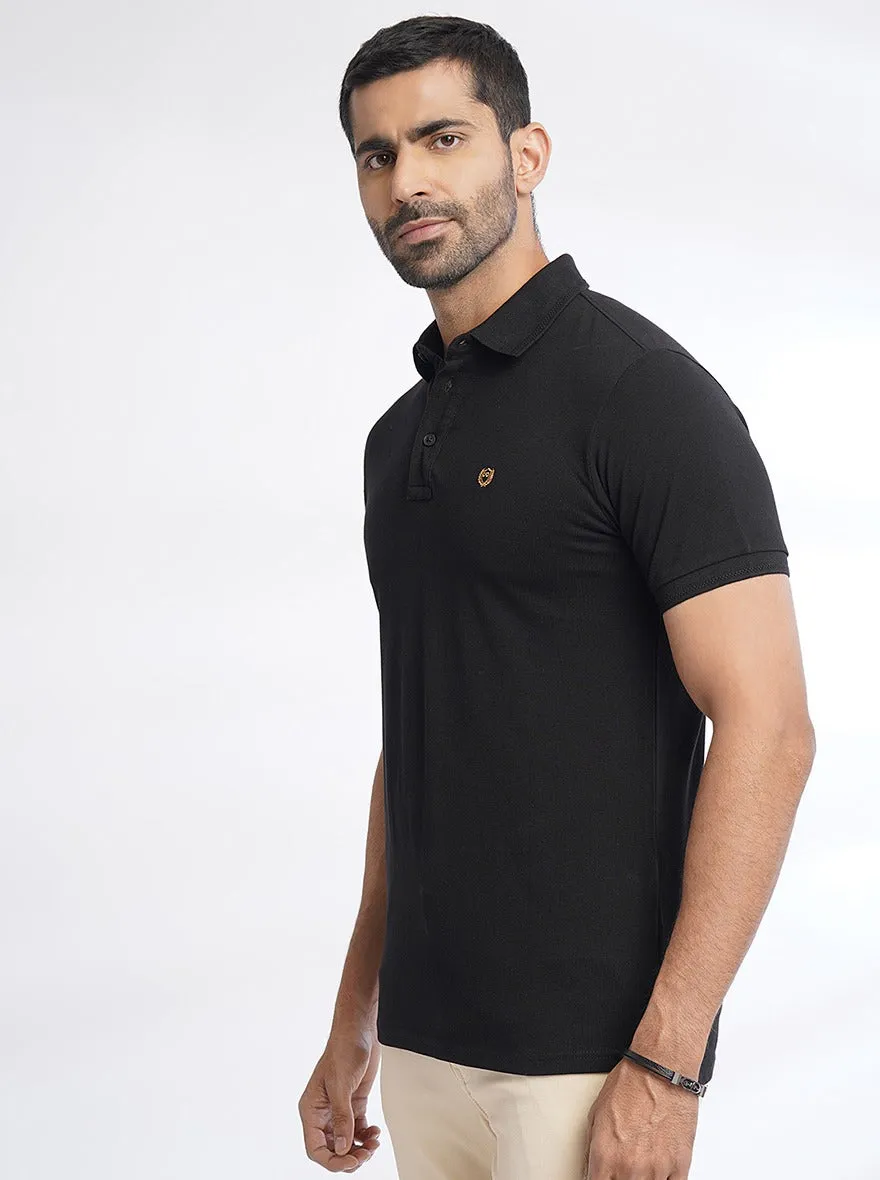 Black Solid Slim Fit Polo T-Shirt | JadeBlue