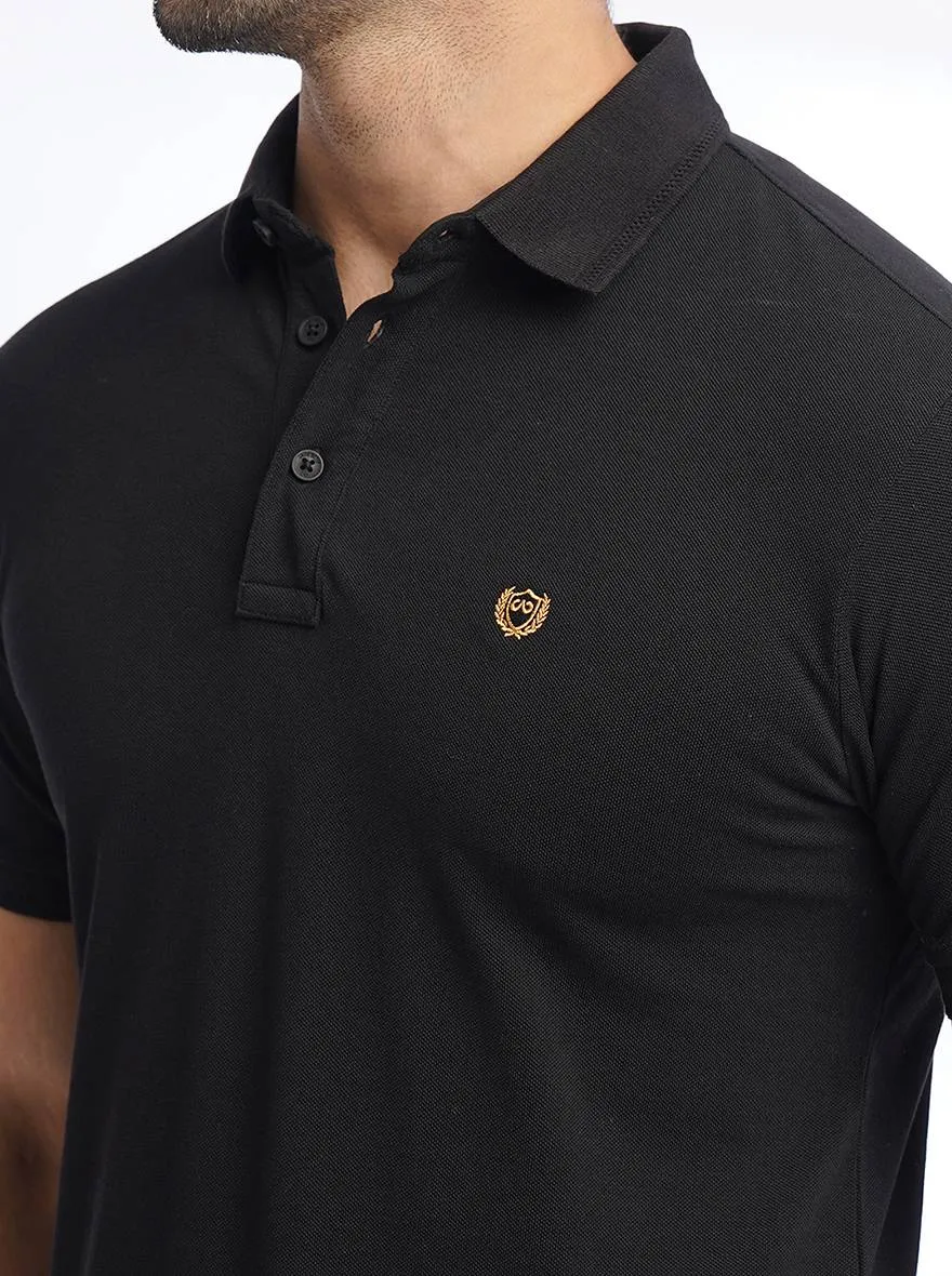 Black Solid Slim Fit Polo T-Shirt | JadeBlue