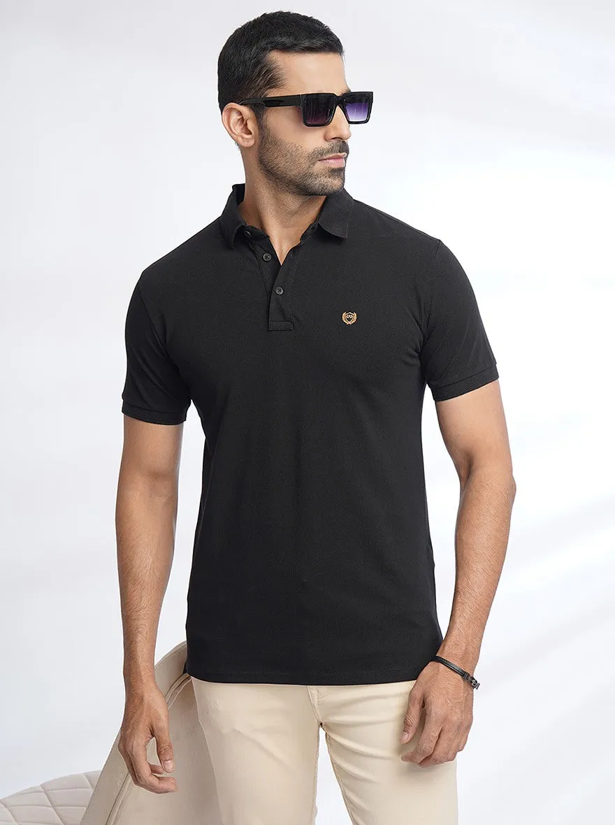 Black Solid Slim Fit Polo T-Shirt | JadeBlue