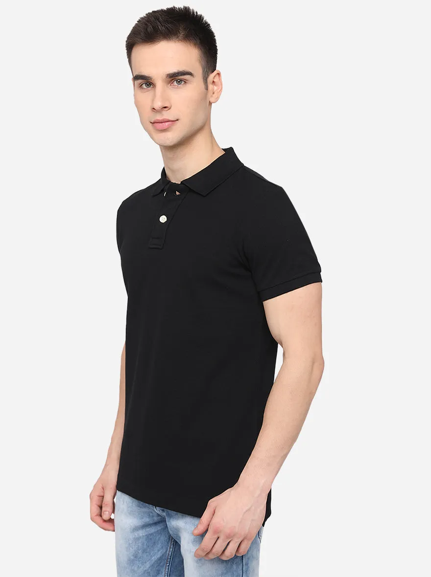 Black Solid Slim Fit Polo T-Shirt | JadeBlue