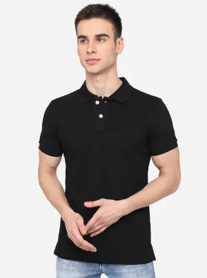 Black Solid Slim Fit Polo T-Shirt | JadeBlue
