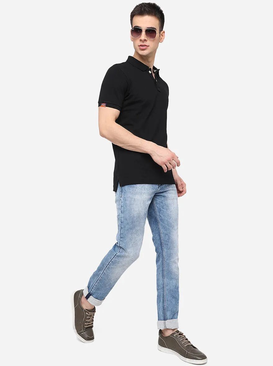 Black Solid Slim Fit Polo T-Shirt | JadeBlue