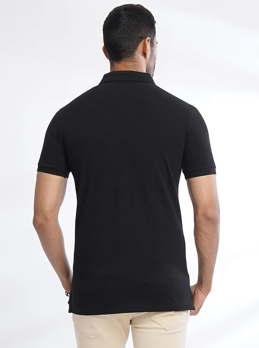 Black Solid Slim Fit Polo T-Shirt | JadeBlue