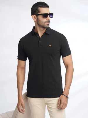 Black Solid Slim Fit Polo T-Shirt | JadeBlue