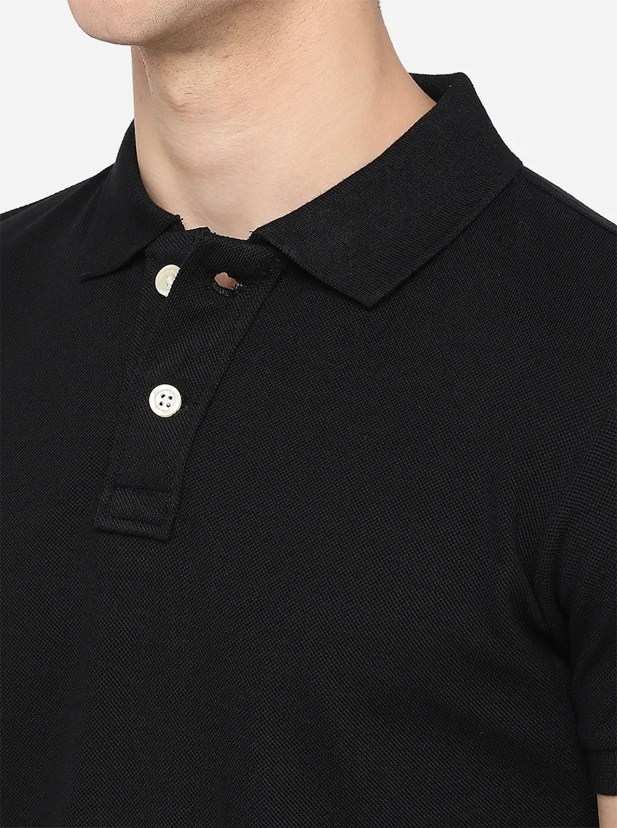 Black Solid Slim Fit Polo T-Shirt | JadeBlue