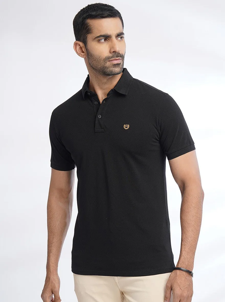 Black Solid Slim Fit Polo T-Shirt | JadeBlue