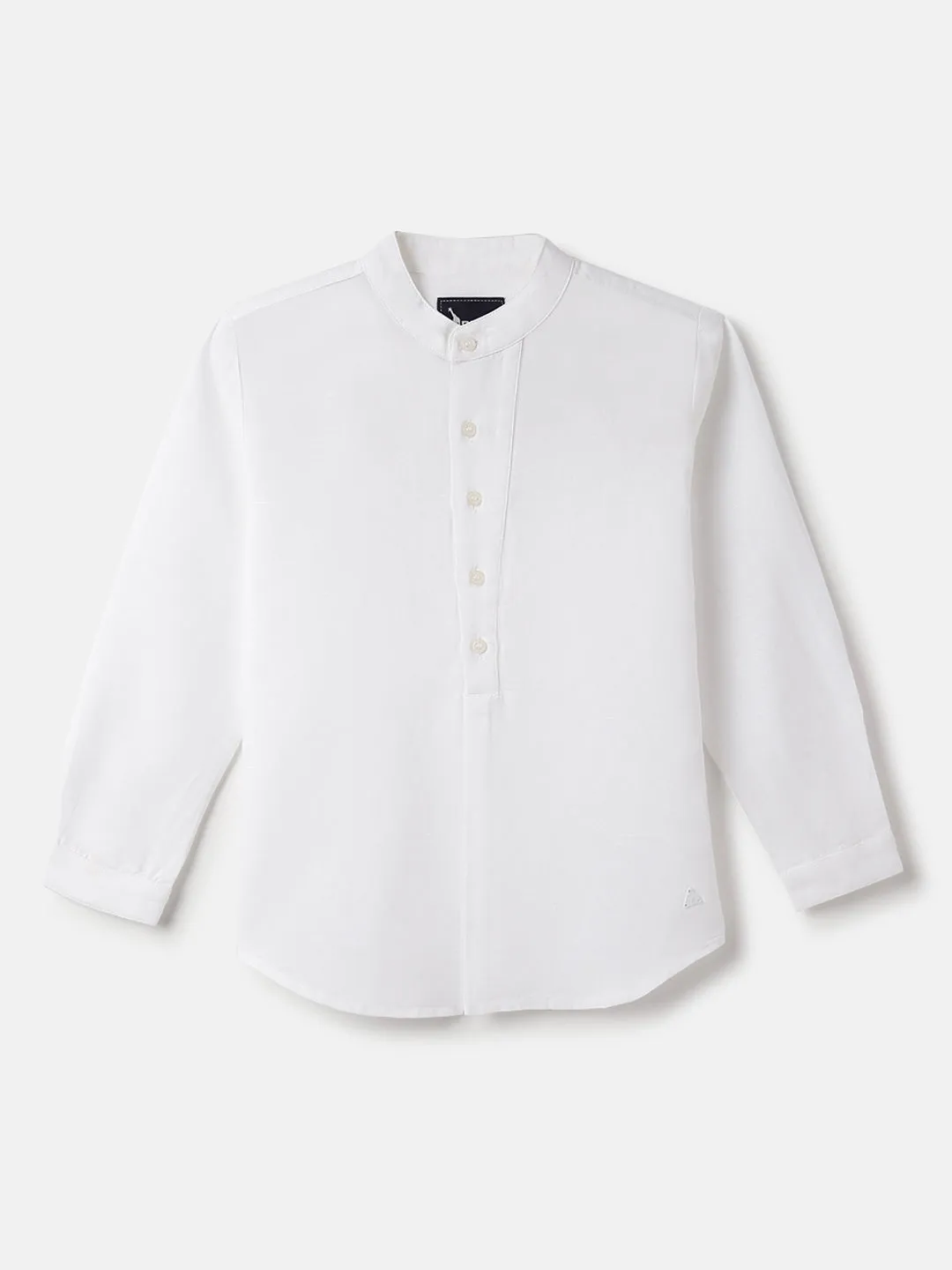 Blue Giraffe Boys White Band Collar Full Sleeve Solid Shirt