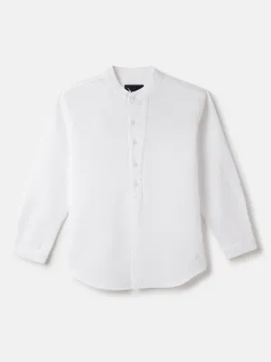Blue Giraffe Boys White Band Collar Full Sleeve Solid Shirt