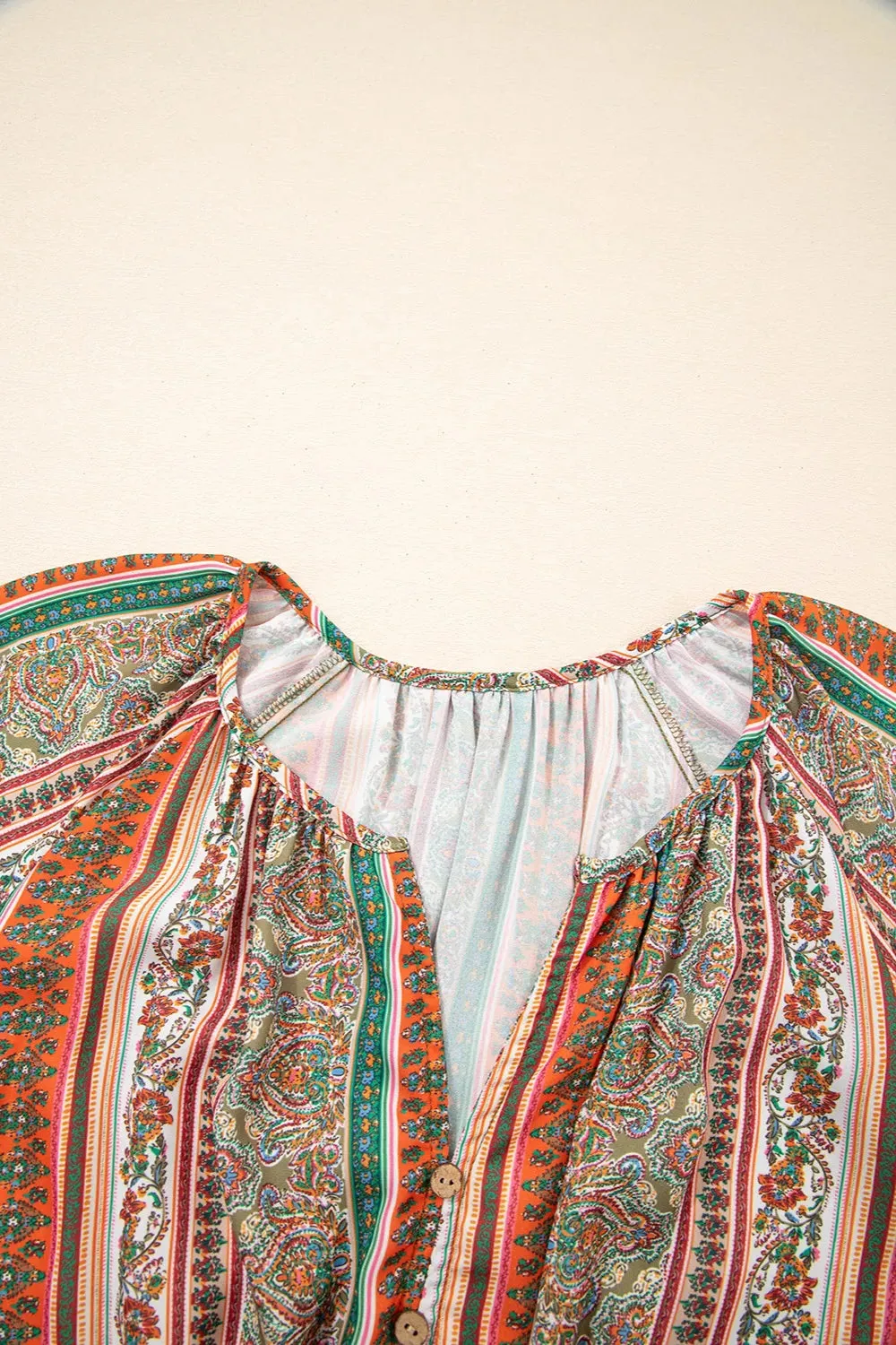 Bohemian Floral Print Buttoned V Neck Ruffle Tiered Dress